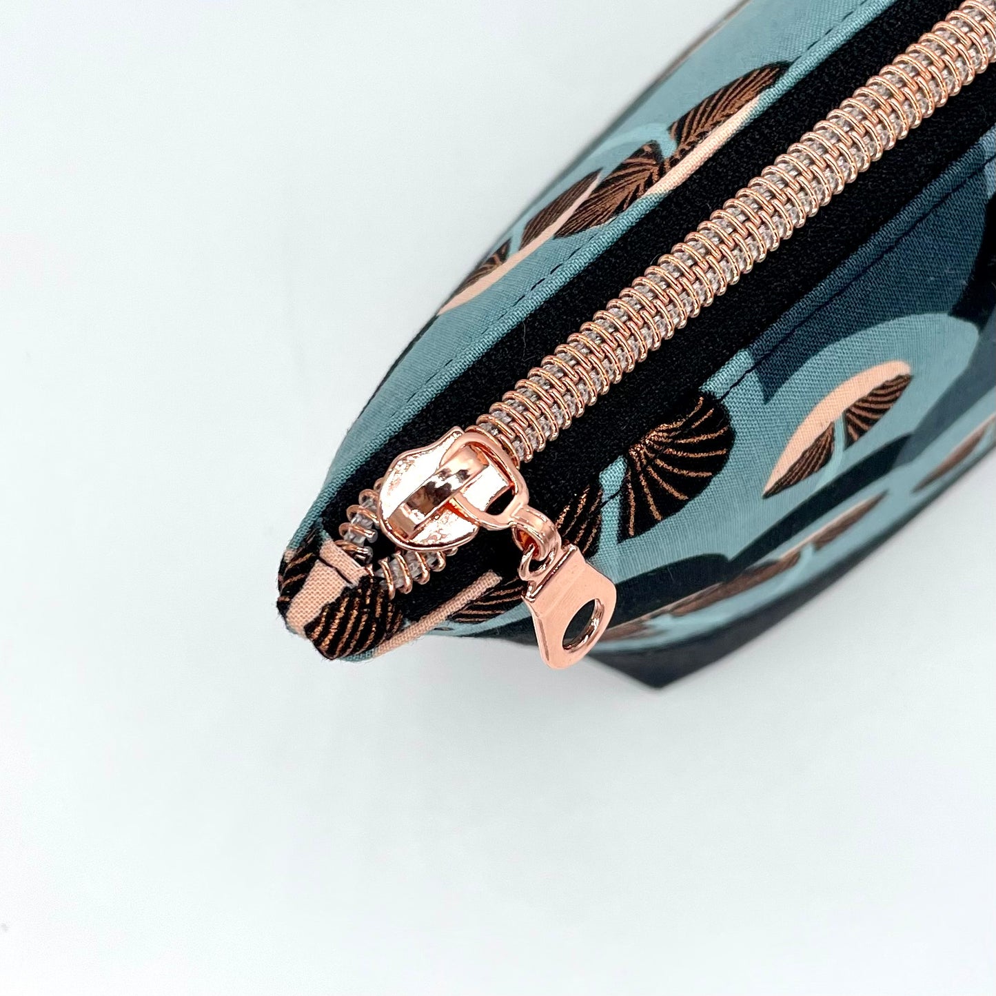 Rose Gold Metallic Mushroom Black Cork Zipper Pouch