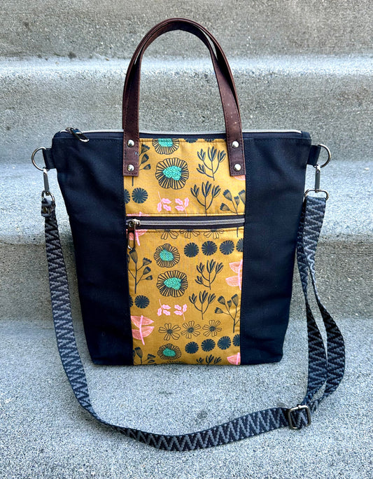Bright Mustard & Black Floral Redwood Tote