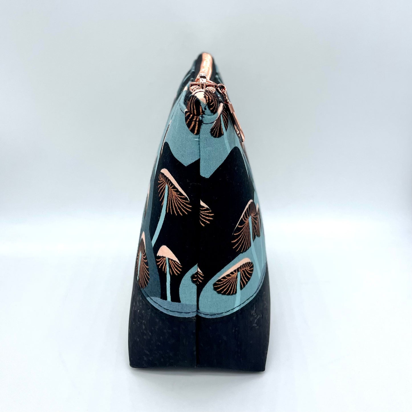 Rose Gold Metallic Mushroom Black Cork Zipper Pouch