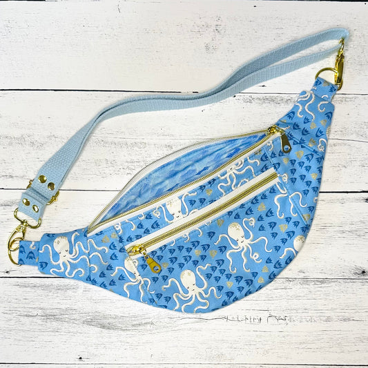 Light Blue Octopus Fanny Pack