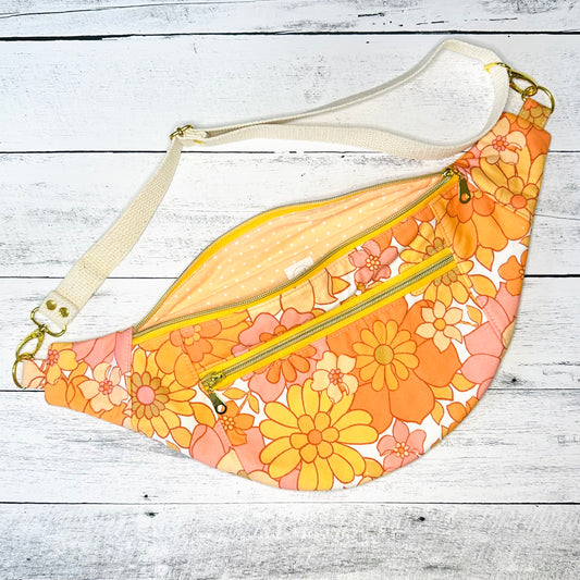 Orange Retro 1960's Floral Fanny Pack