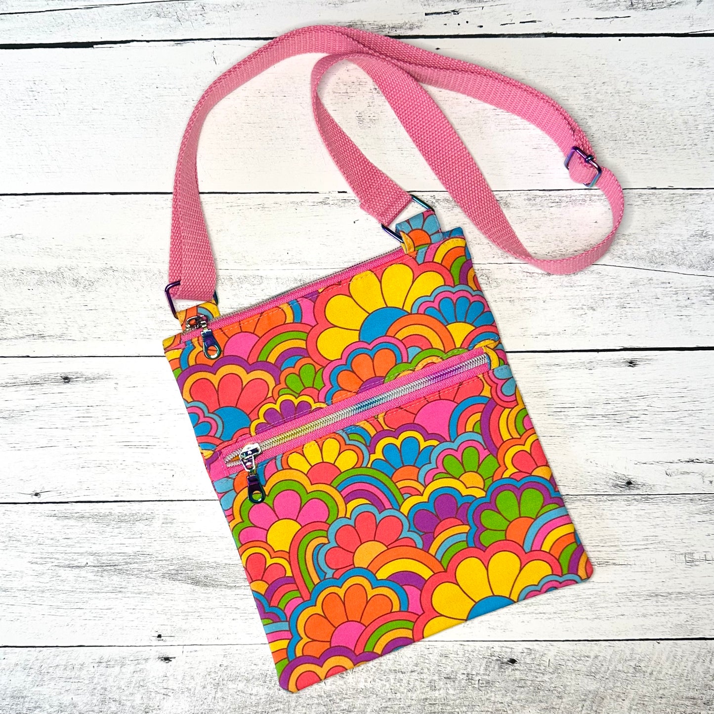 Bright Vintage Rainbow Floral Crossbody Bag