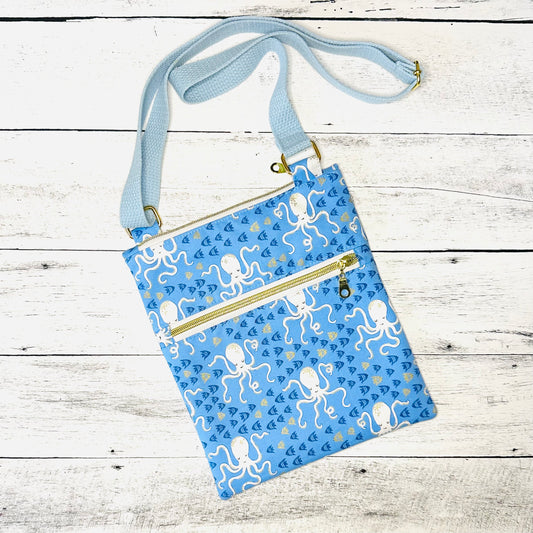 Bright Blue Octopus Crossbody Bag