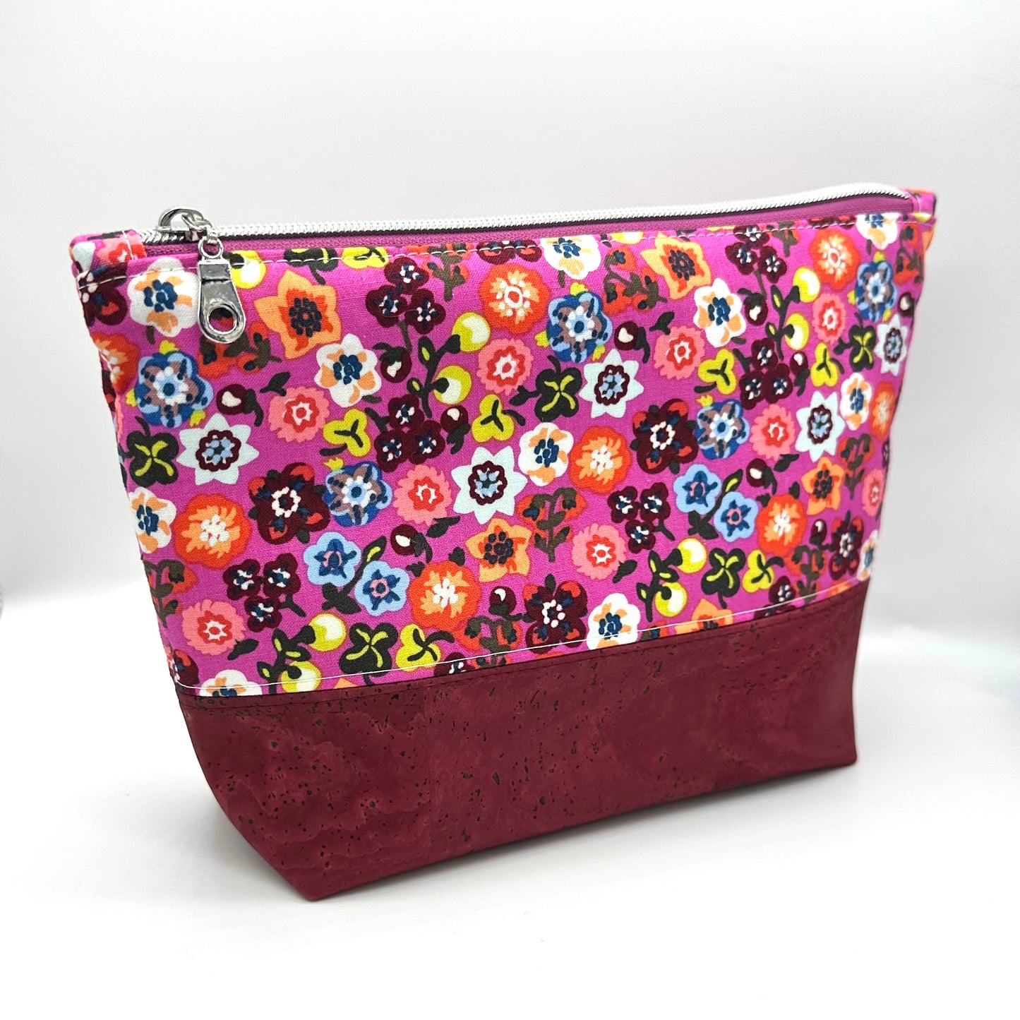 Pink/Purple Spring Flowers Cork Zipper Pouch