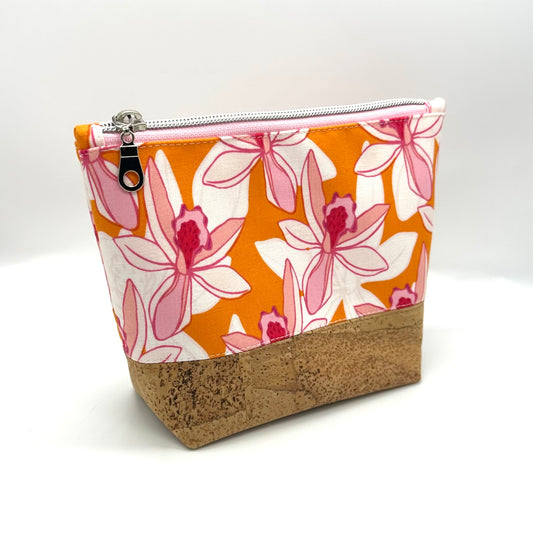 Pink & Orange Floral Cork Zipper Pouch