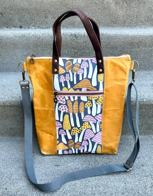 Retro Mustard Mushrooms Redwood Tote