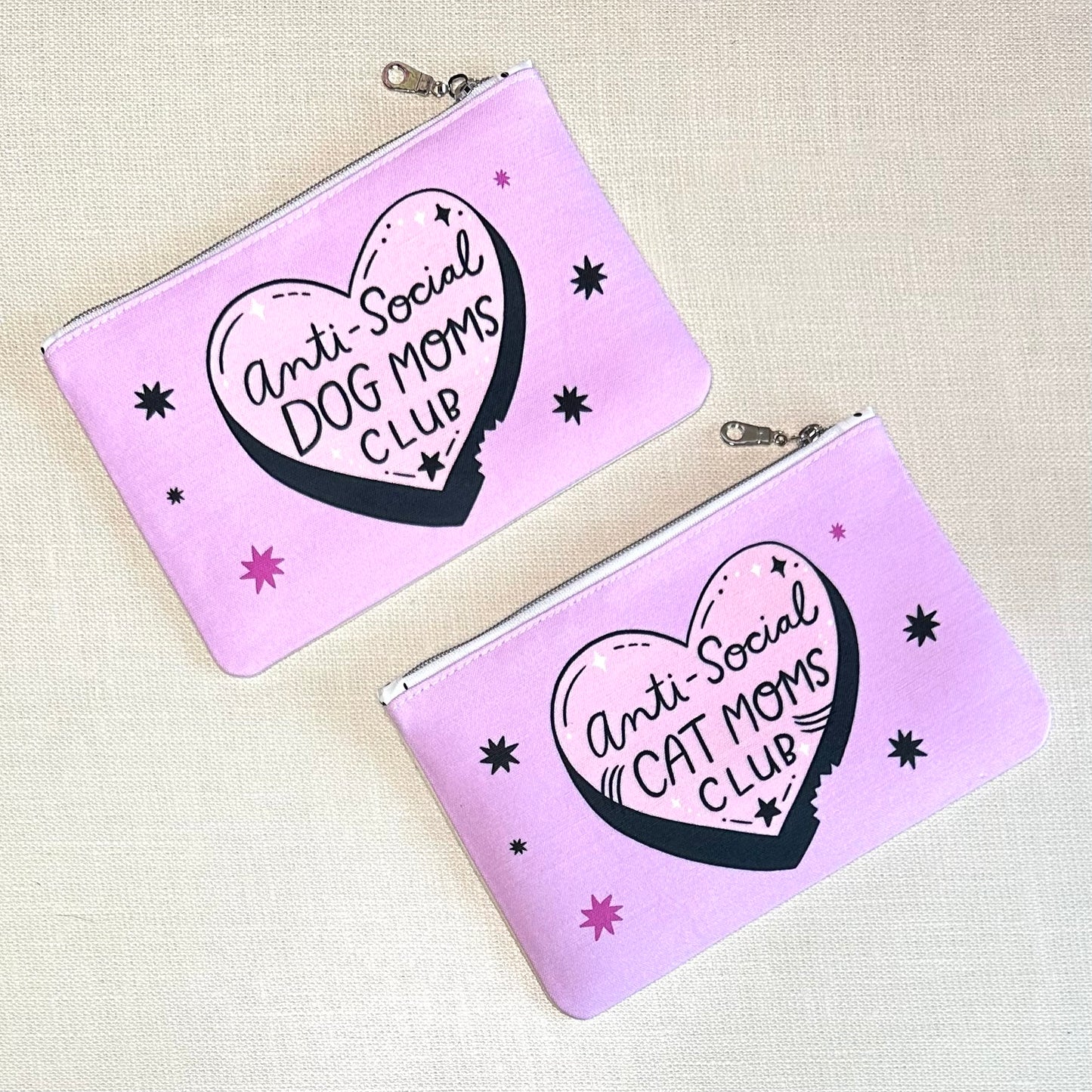 Anti-Social Dog/Cat Moms Club Zipper Pouch